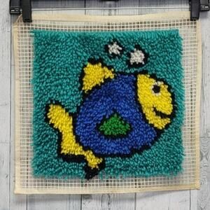 Vintage Handmade Small Tropical Fish Latch Hook Wall Art Hand Made Artwork
